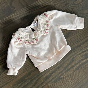 Emile et Ida Baby Cream Embroidered Cherry Collar Sweatshirt | 6M